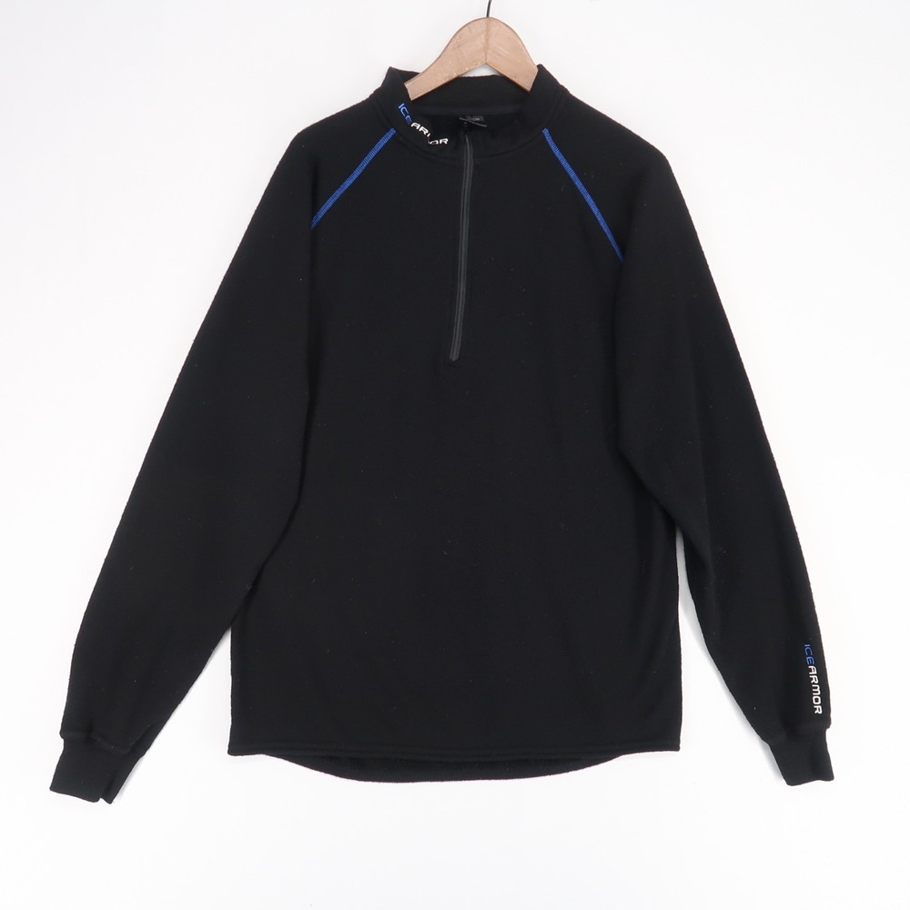 Clam IceArmor Pullover Mens Large‎ Black Merino Wool Quarter Zip Base Layer Top
